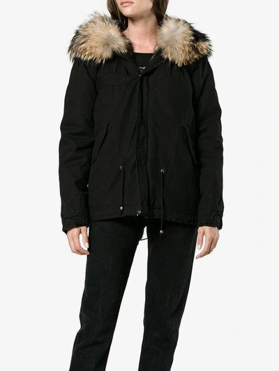 Shop Mr & Mrs Italy Mini Black Parka With Fur Hood