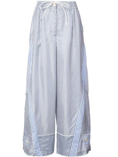 Shop Sacai Striped Wide-leg Trousers - Blue
