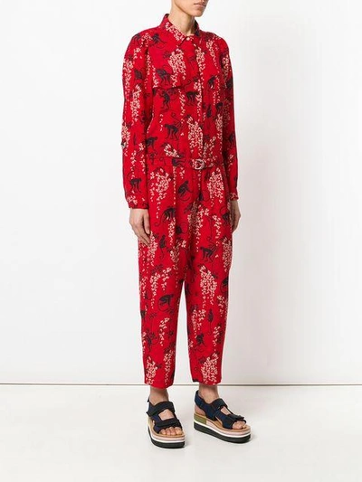 Shop Red Valentino Floral Print Jumpsuit In Red