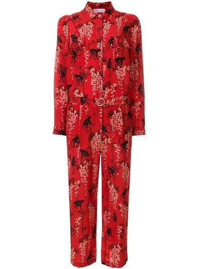 Shop Red Valentino Floral Print Jumpsuit In Red