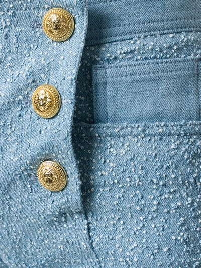 Shop Balmain 6 Button Flocked Wide Leg Jeans In Blue