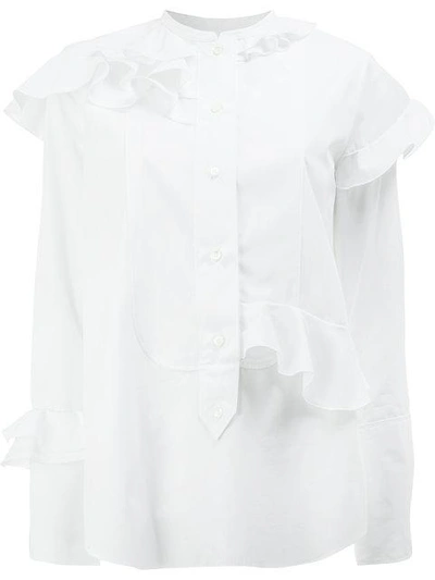 Shop Maison Rabih Kayrouz Collarless Ruffle Blouse In White