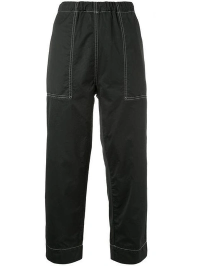 Shop Bassike Straight Leg Stitch Detail Trousers In Black