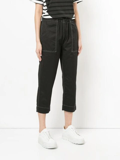 Shop Bassike Straight Leg Stitch Detail Trousers In Black