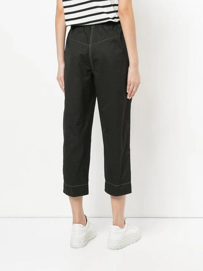 Shop Bassike Straight Leg Stitch Detail Trousers In Black