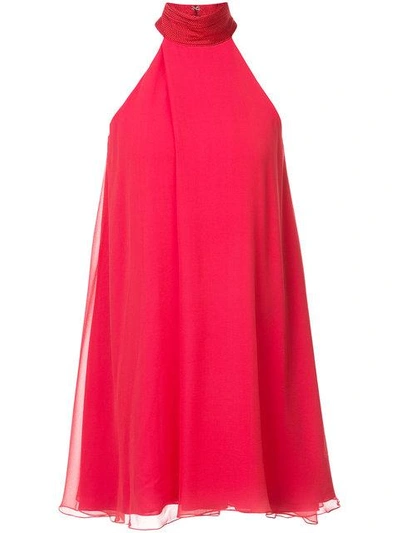 Shop Galvan Halter-neck Flared Slik Dress In Red