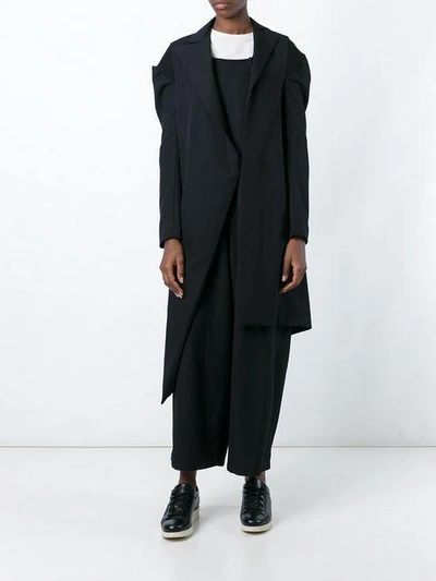 Shop Yohji Yamamoto Asymmetric Coat - Black
