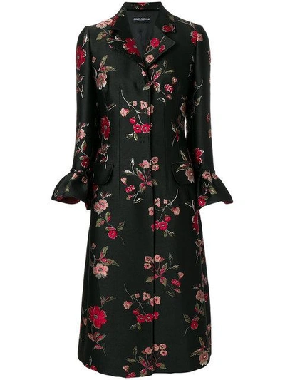 Shop Dolce & Gabbana Floral Jacquard Coat In Black