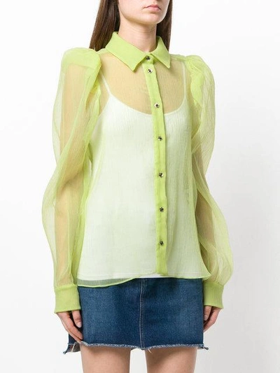 Shop Daizy Shely Sheer Puffed Sleeve Shirt In Green