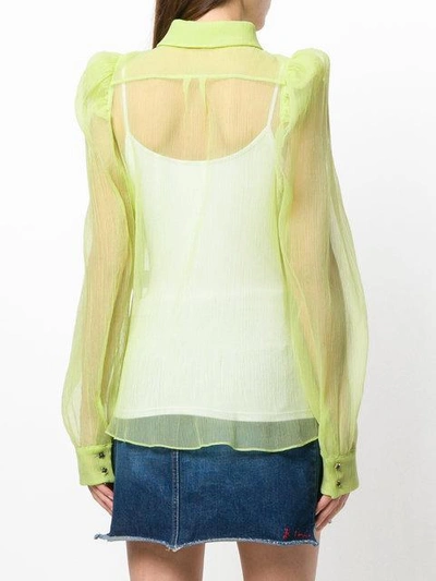 Shop Daizy Shely Sheer Puffed Sleeve Shirt In Green