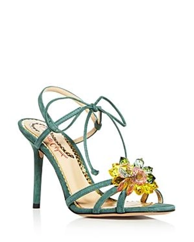 Shop Charlotte Olympia Women's Tallulah Embellished Suede Ankle Tie High-heel Sandals In Inky Blue