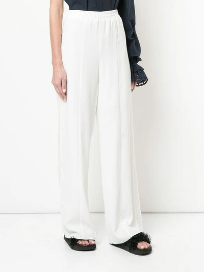 Shop Goen J Wide Leg Trousers With Lace Side Band In White