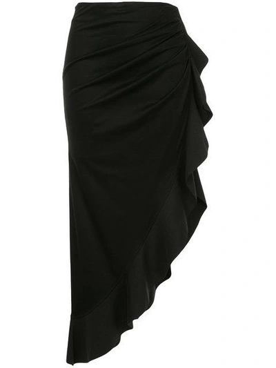 Shop Goen J Goen.j Asymmetric Gathered Jersey Skirt - Black