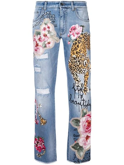 Shop Dolce & Gabbana Tiger Patch Denim Jeans In Blue