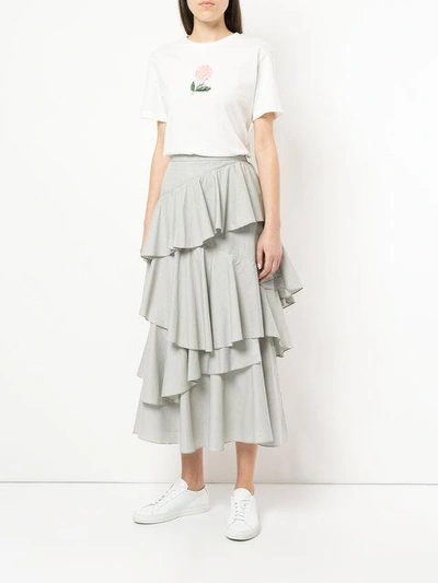 Shop Alexa Chung Asymmetric Tiered Midi Skirt - Grey