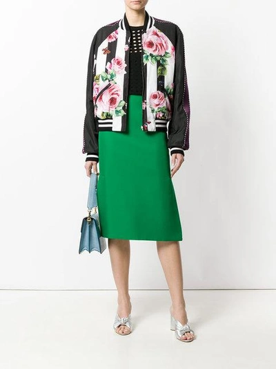 Shop Dolce & Gabbana Floral Stripe Bomber Jacket In Black