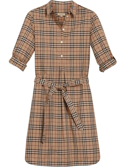 Shop Burberry Check Cotton Tunic Dress In 2310l Camel