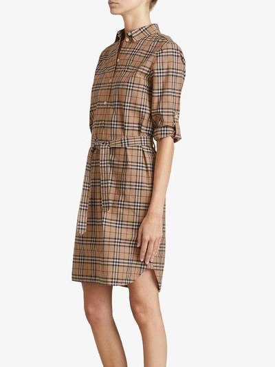 Shop Burberry Check Cotton Tunic Dress In 2310l Camel