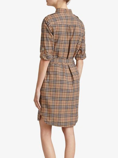 Shop Burberry Check Cotton Tunic Dress In 2310l Camel