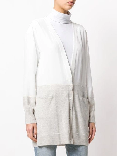 Shop Agnona Two-tone Longline Cardigan In White