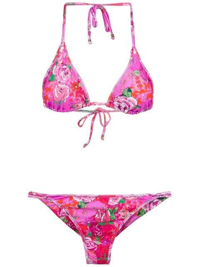 Amir Slama Rose Print Triangle Bikini Set