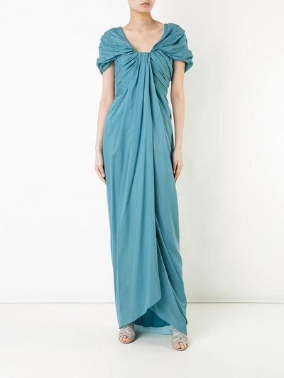 Shop Paule Ka Long Draped Woven Dress In Green