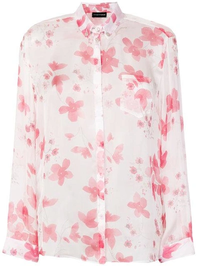 Shop Emporio Armani Floral Print Shirt - Pink