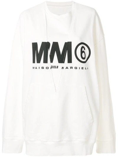 Shop Mm6 Maison Margiela Logo Printed Sweatshirt In White