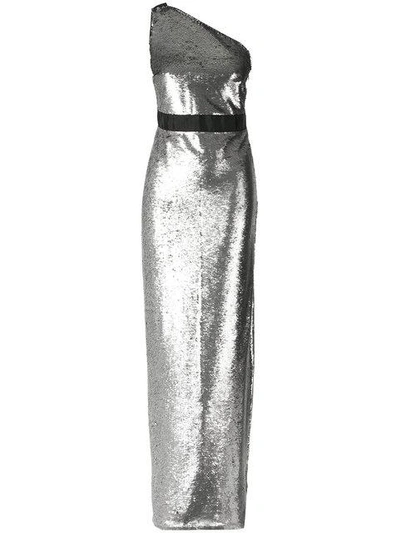 Shop Tufi Duek Sequin One Shoulder Gown In Metallic