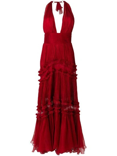 Maria Lucia Hohan Kalina Halterneck Silk-mousseline Gown In Red | ModeSens