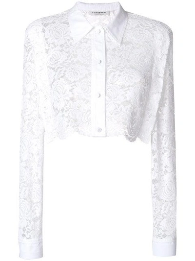 Shop Philosophy Di Lorenzo Serafini Cropped Lace Shirt - White
