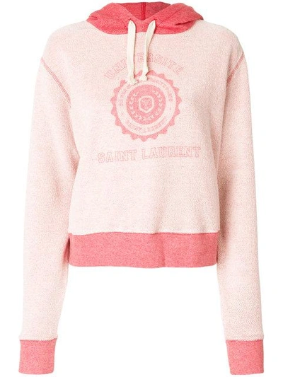 Shop Saint Laurent Logo Patch Hooded Sweatshirt In Pink