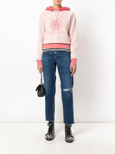 Shop Saint Laurent Logo Patch Hooded Sweatshirt In Pink