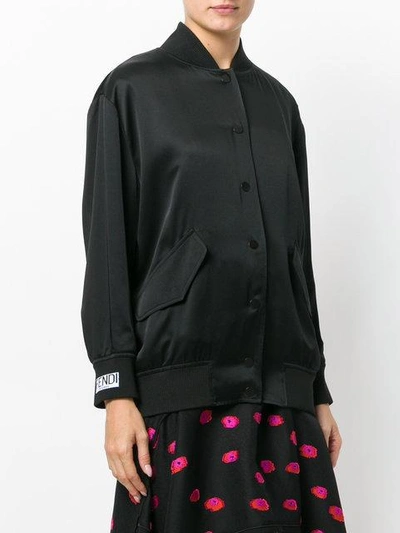 Shop Fendi Embellished Logo Bomber Jacket In Black