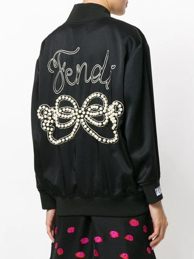 Shop Fendi Embellished Logo Bomber Jacket In Black
