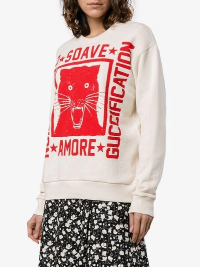 Shop Gucci Sweatshirt With Soave Amore Fication Print In Neutrals