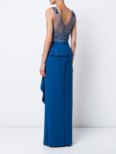 Shop Marchesa Notte Embroidered Sequined Column Gown In Blue
