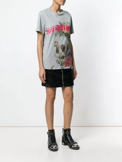 Shop Alexander Mcqueen Floral Skull Print T-shirt In Grey