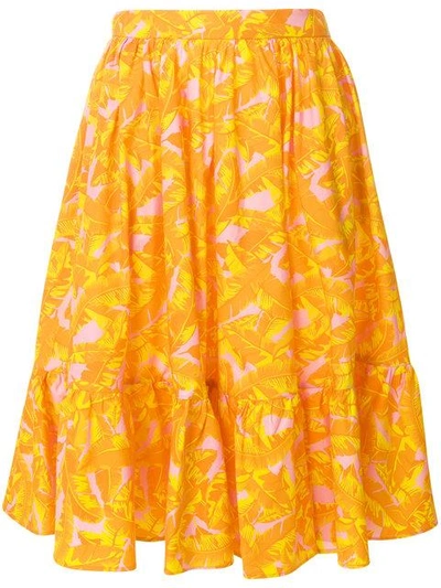 Shop Msgm Leaf Print Midi Skirt - Multicolour