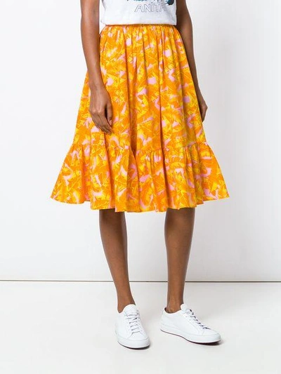 leaf print midi skirt