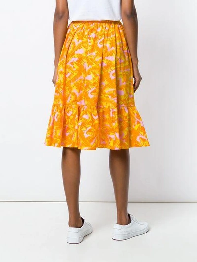 Shop Msgm Leaf Print Midi Skirt - Multicolour