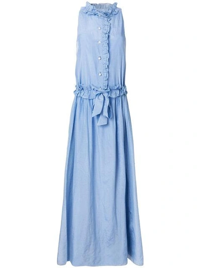 Shop Lanvin Long Ruffle Dress - Blue