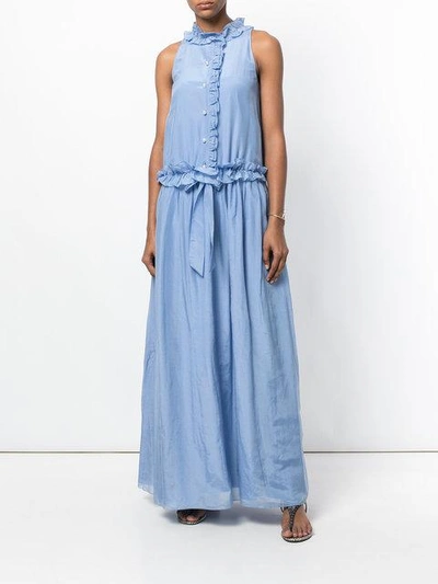 Shop Lanvin Long Ruffle Dress - Blue