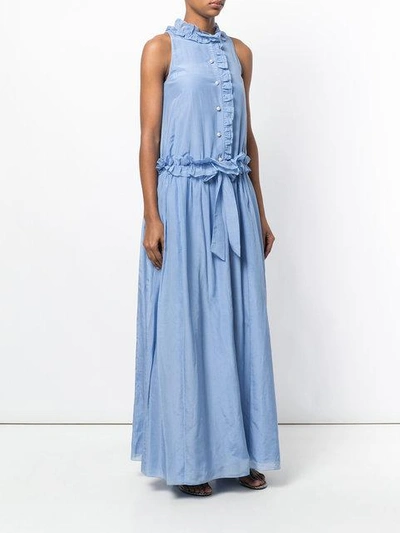 Shop Lanvin Long Ruffle Dress - Blue