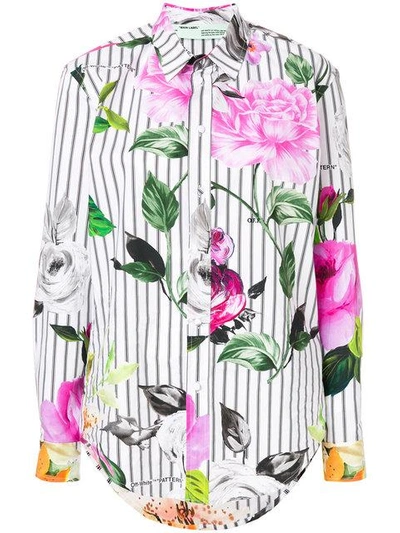 Shop Off-white Striped Floral Shirt In Multicolour