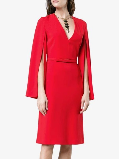 Shop Stella Mccartney V Neck Split Sleeve Midi Dress - Red