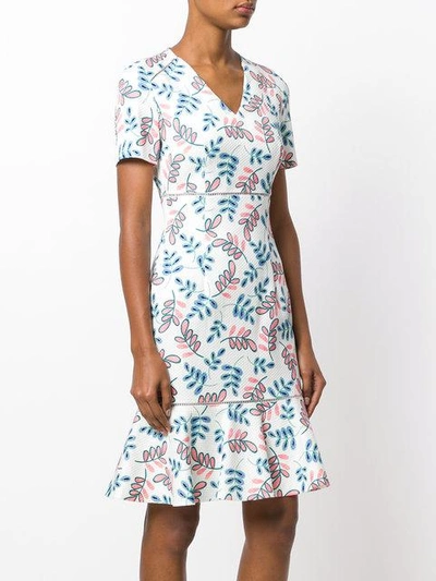 Shop Talbot Runhof Leaf Patterned Dress In White