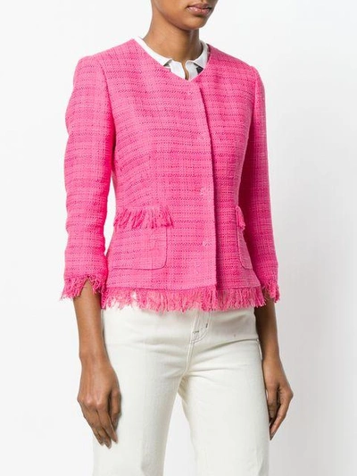 Shop Tagliatore Cropped Tweed Jacket In Pink & Purple