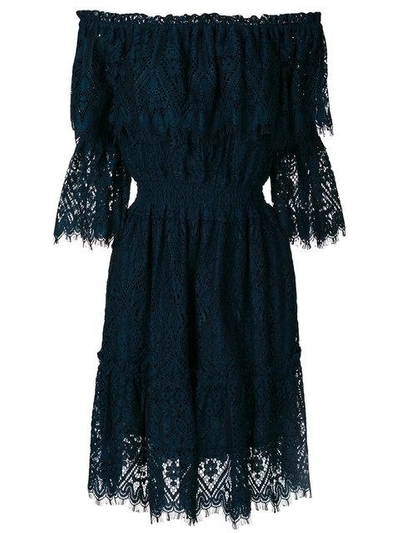 Shop Perseverance London Lace Off The Shoulder Dress - Blue