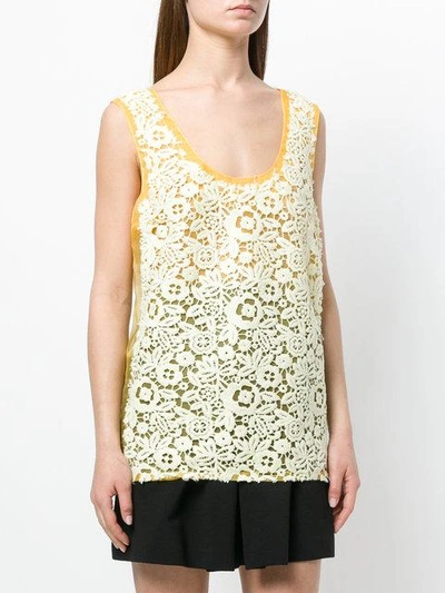 Shop Miu Miu Lace Tank Top In Yellow